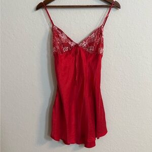 Magic Silk Elegant Red Lace Trim Chemise